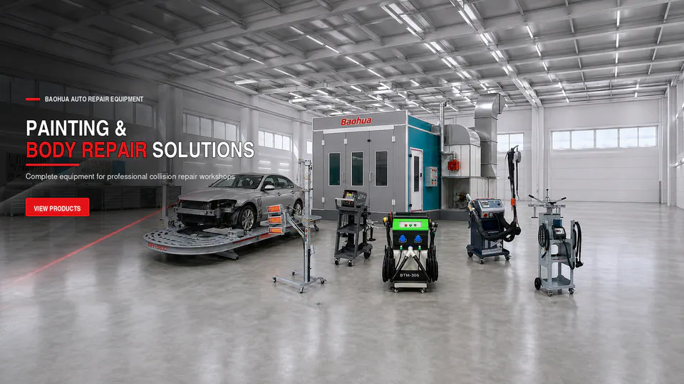 Paint booth and body repair equipment in a professional workshop